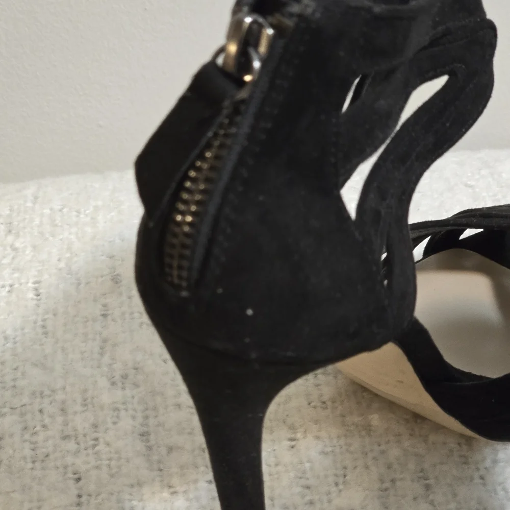 Zara black suede high heeled sandals size 37 - Picture 3 of 10